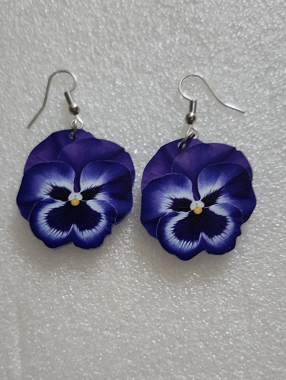 Hand Crafted Purple Pansy Flower Drop Earrings